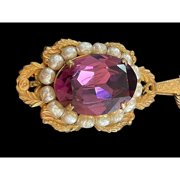 Rare Antique Signed Miriam Haskell Necklace Estate Amethyst Pearl Pendant Chain - Picture 14 of 16
